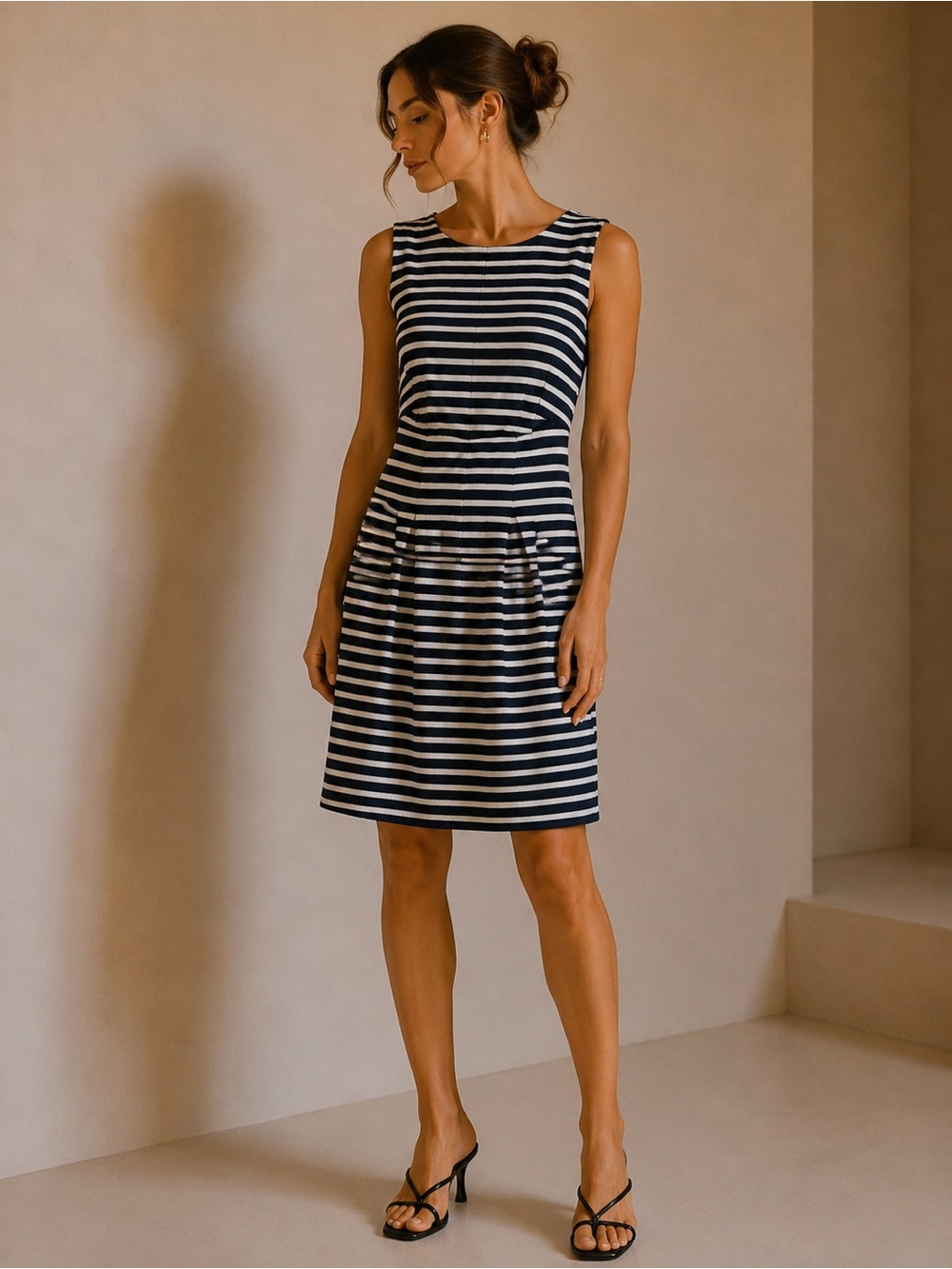 LOFT Navy and White Striped Sleeveless A-Line Dress Size 12